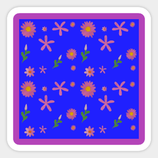 Different Kinds and Shades of Pink Flowers in Blue Sticker